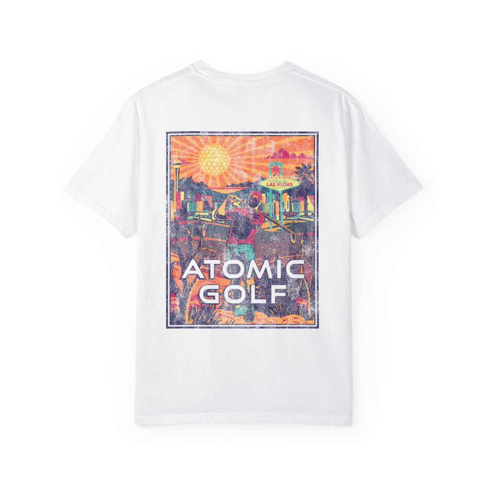 Atomic Golf Golfer Unisex Garment-Dyed T-Shirt - Vintage Vegas Golf Design