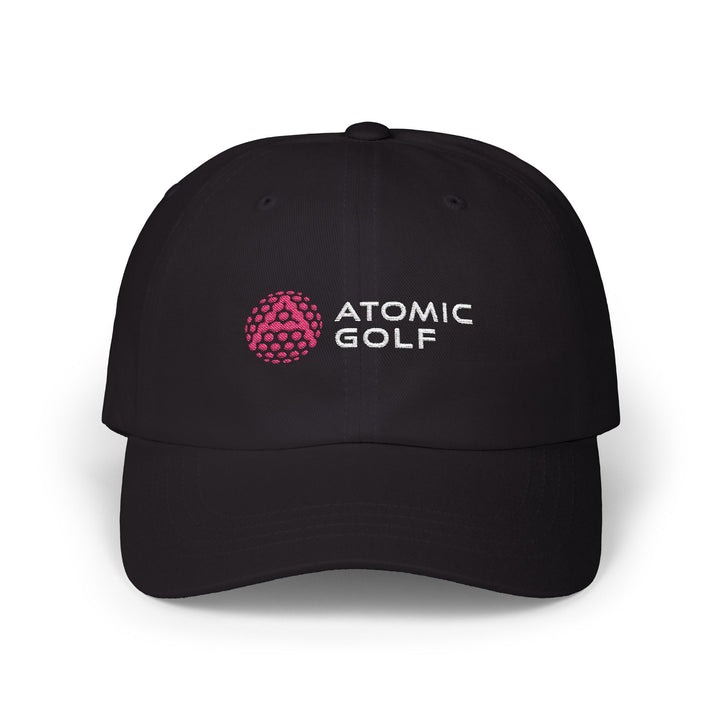 Atomic Golf Classic Dad Cap - White Adjustable Hat for Golf Lovers - Black color