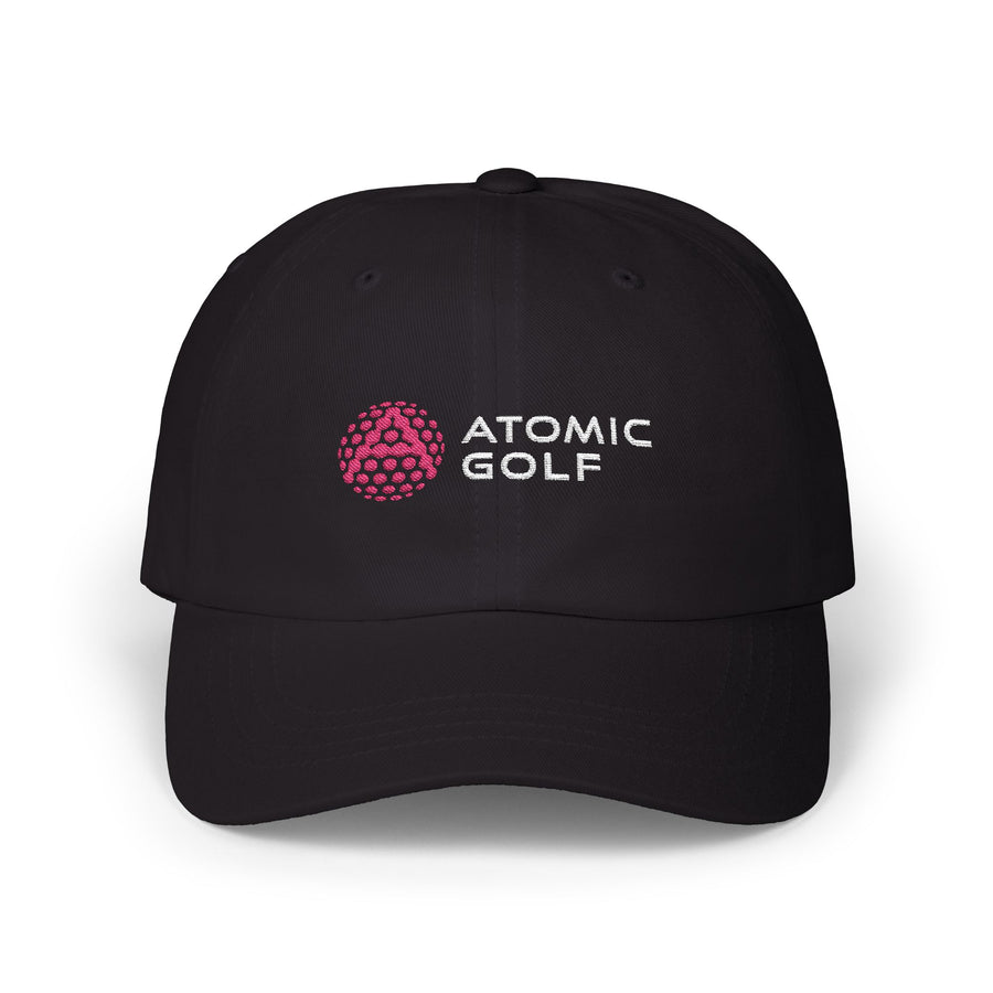Atomic Golf Classic Dad Cap - White Adjustable Hat for Golf Lovers - Black color