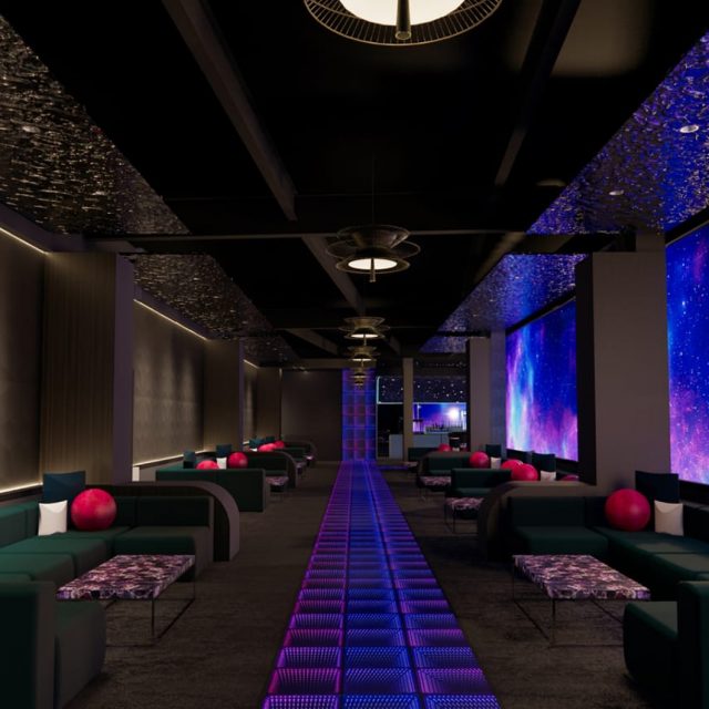 Cosmic Lounge rendering at Atomic Golf